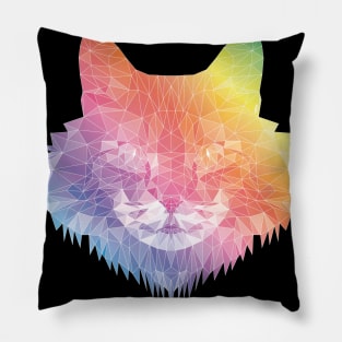 Maine Coon Cat Polygon Art - Rainbow Pillow