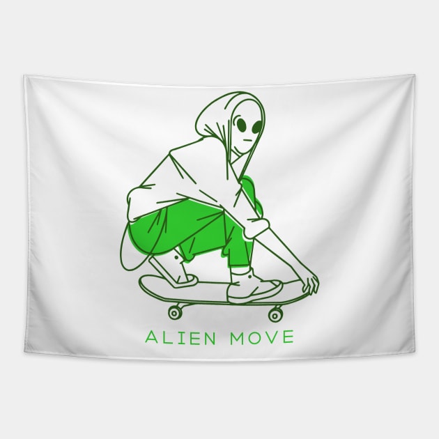Alien skateboarding Tapestry by Wolf Clothing Co