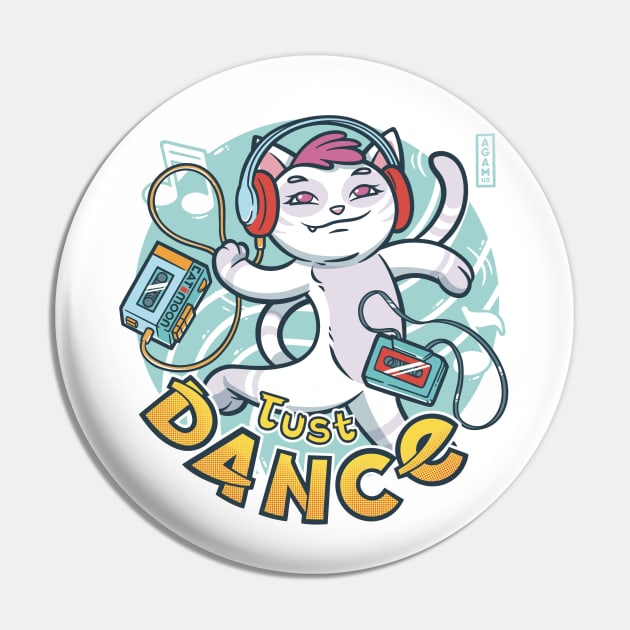 Cute White Cat Just Dance Pin by AGAMUS