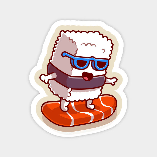 Cute Sushi Salmon Surfing Cartoon Magnet by Catalyst Labs