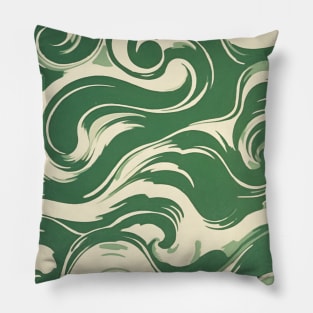 Abstract Swirl 70s Retro Green Pillow