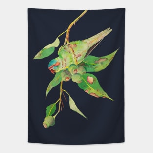 Musk lorikeet and gumtree branch with gumnuts watercolour painting Tapestry