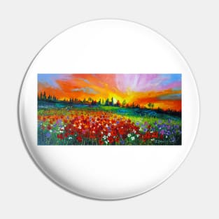 Dawn over a poppy field Pin