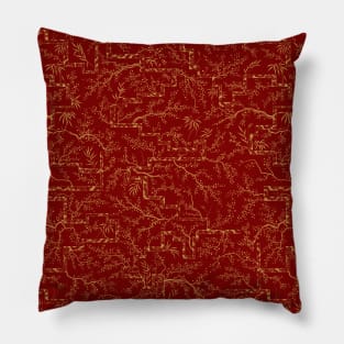 Sakura bloom at golden red sunset Pillow