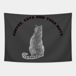 Coffee cats and yoga mats funny yoga and cat drawing Tapestry