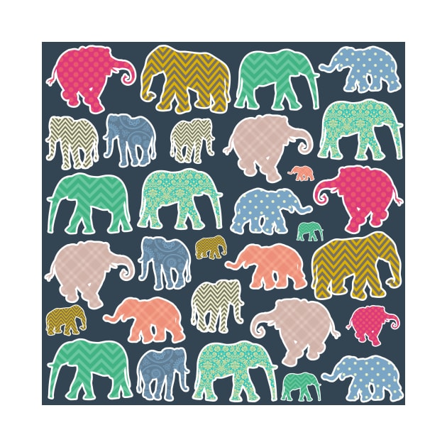 Colorful Elephants, Pattern Of Elephants, Zigzag by Jelena Dunčević