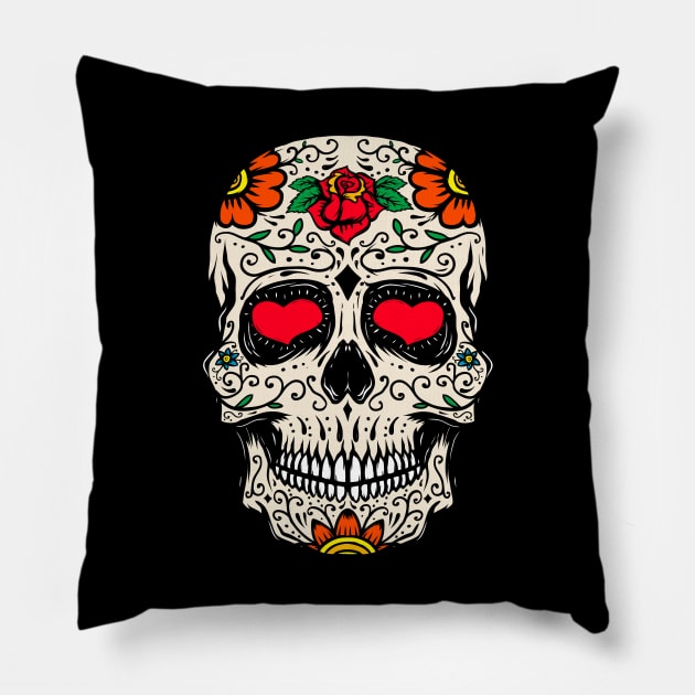 colorful Sugar Skull Pillow by Hispaniola-Fineart