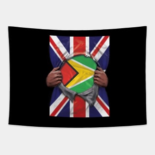 Guyana Flag Great Britain Flag Ripped - Gift for Guyanese From Guyana Tapestry