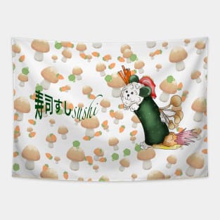 sushi roll cute dog rice Tapestry