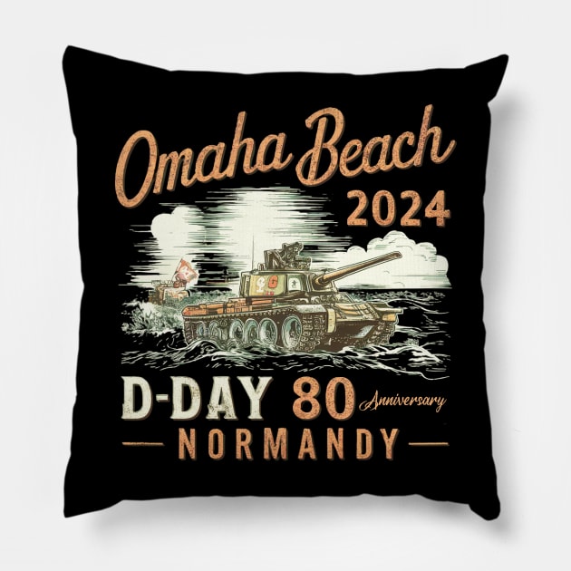 Omaha Beach 1944 D-Day 2024 80th Anniversary Normandy Pillow by mdr design