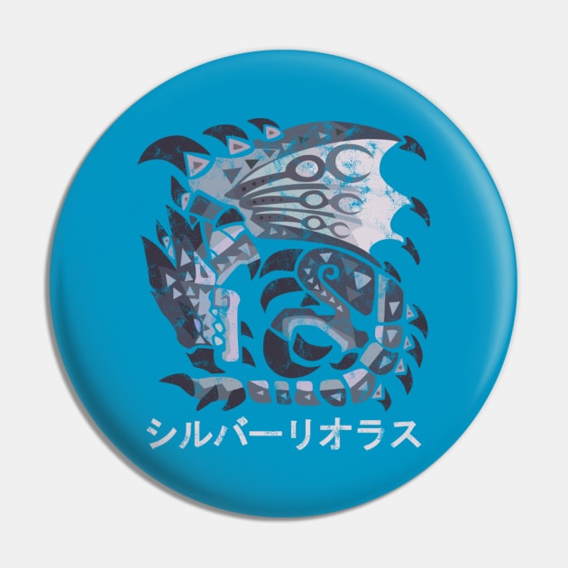 Monster Hunter World Iceborne Silver Rathalos Kanji Icon Pin by StebopDesigns