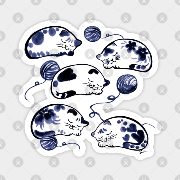 Sleeping cats with wool ball (blue) Magnet by juliewu