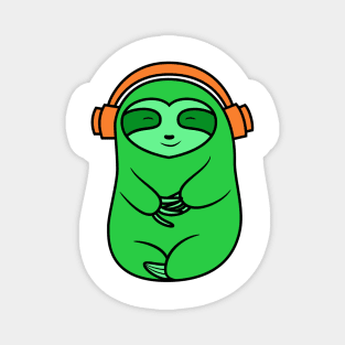 Happy Green Sloth Listening to Music Magnet