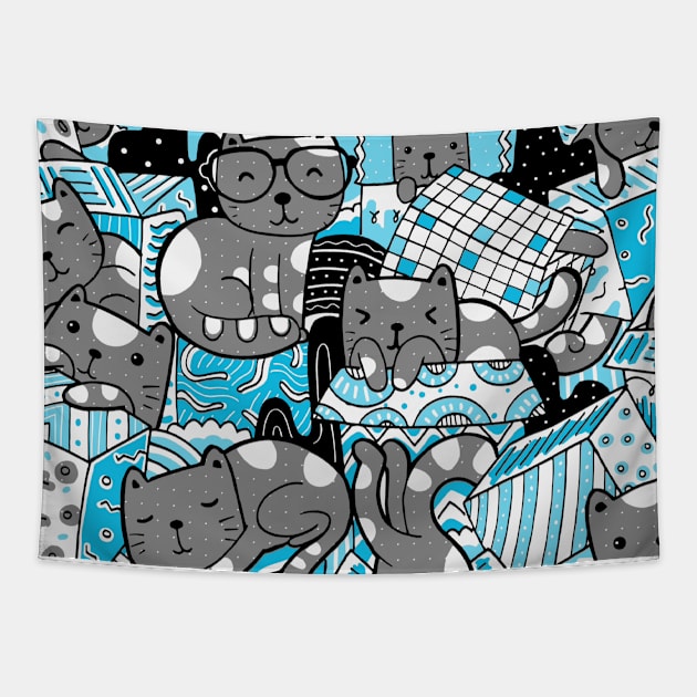 Abstract Grey Cat Pattern Tapestry by JaunzemsR