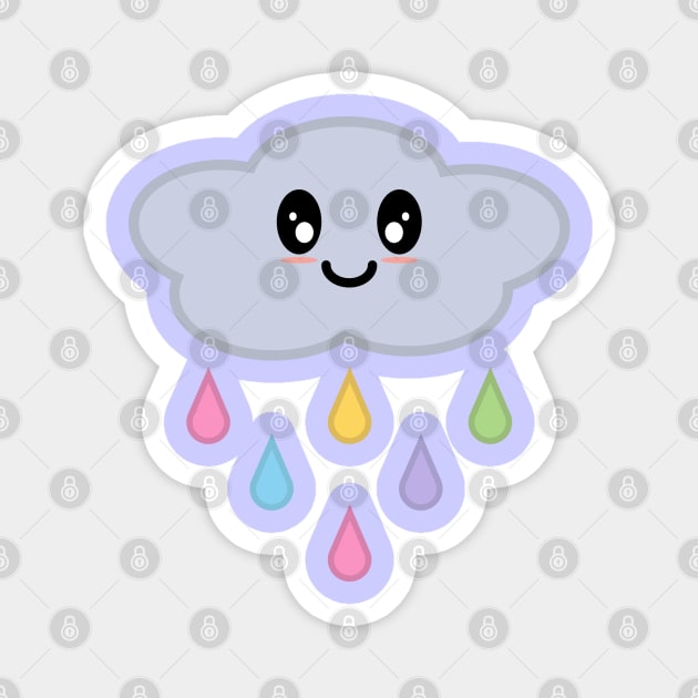 Kawaii Cute Rainbow Raindrop Rain Cloud in Purple Magnet by Kelly Gigi