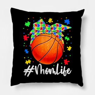 Messy Bun Basketball Ball Puzzle Mom Life Autism Awareness Pillow