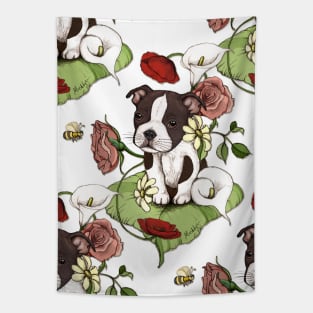 Boston Terrier Puppy Bouquet Tapestry