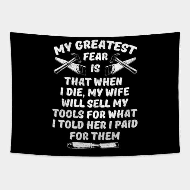 Carpenter Wife Tools Saw Hammer Chisel Funny Gift Tapestry by rooseveltmanthez