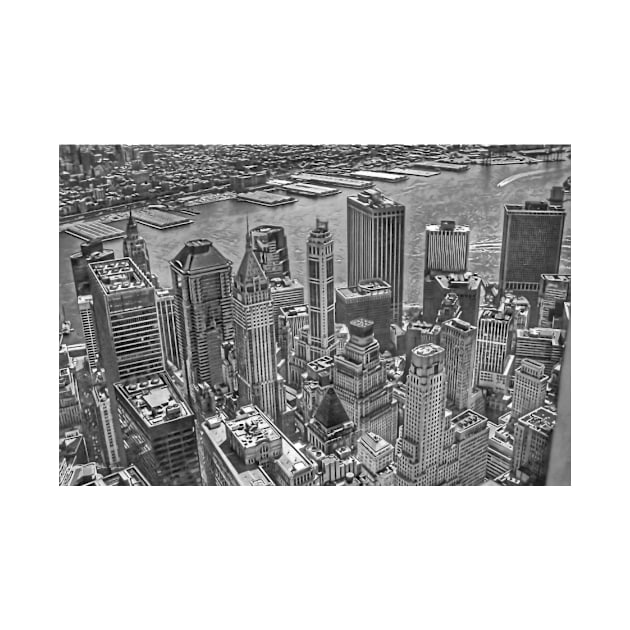 Tower One Overlooking Manhattan - 09/07/2001  - Black and White by davidbstudios