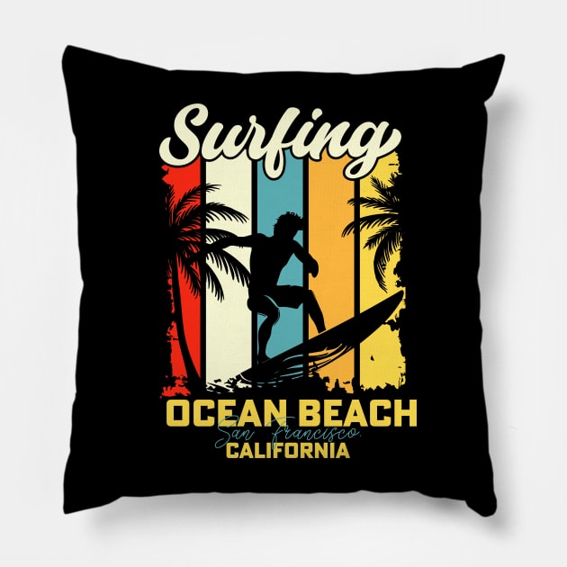 Surfing | Ocean Beach, San Francisco, California Pillow by T-shirt US