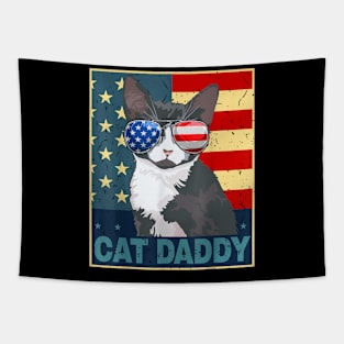 Mens Father Day Gift Tuxedo Cat Daddy Dad American Flag 4Th July Tapestry