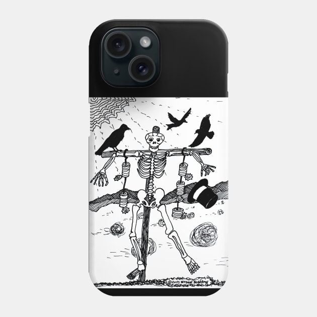 Skeleton scarecrow ravens Halloween drawing Phone Case by Pragonette