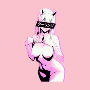 ダーリング "Darling" Zero Two Pastel Pink Kawaii Goth Aesthetic Manga Edit T-Shirt