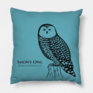 Snowy Owl with Common and Scientific Names - detailed bird design Pillow