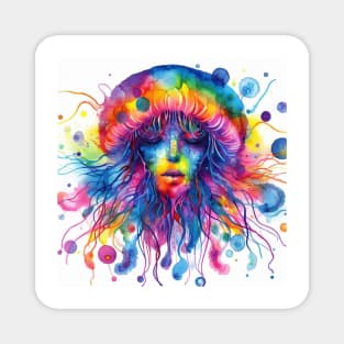 Psychedelic illustration of a jellyfish woman Magnet