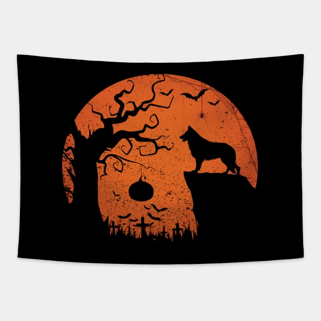 Vintage German Shepard Halloween Scary Moon Witch Costume Tapestry by mrsmitful01