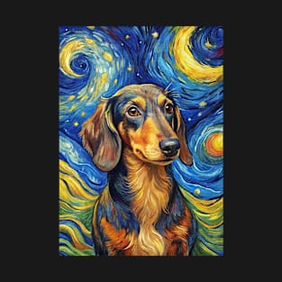 Dachshund Dog Breed Painting in a Van Gogh Starry Night Art Style T-Shirt