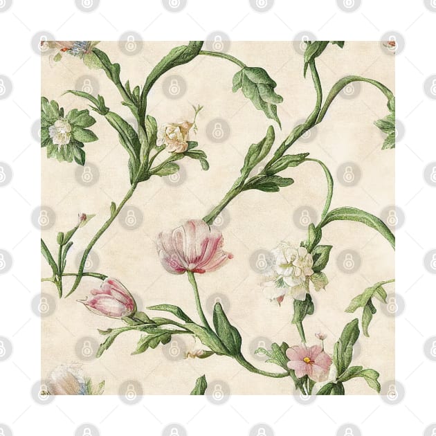 Vintage Pink and Green Floral Pattern Muted Tones by VintageFlorals