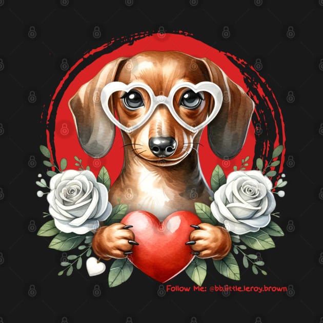 Valentine Dachshund Flowers and Heart by Long-N-Short-Shop