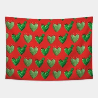 Cactus heart nopal adorable red prickly pear mexican modern pattern Tapestry