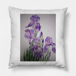 Watercolour purple irises with a light background Pillow