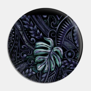 Blue Jungle Grunge - Hawaiian - Samoan - Polynesian Leaf Design Pin