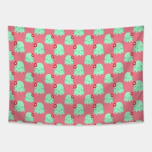 Aqua Flower Octopus Pink Pattern Tapestry