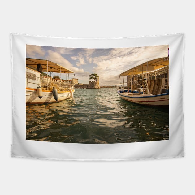 Nafpaktos Seascapes Tapestry by KensLensDesigns