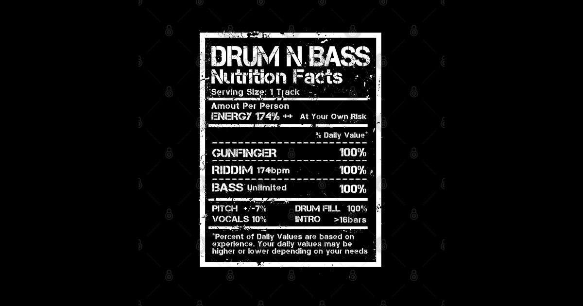 Drum N Bass Nutrition Facts Label ( Distressed Edit ) Drum N Bass T
