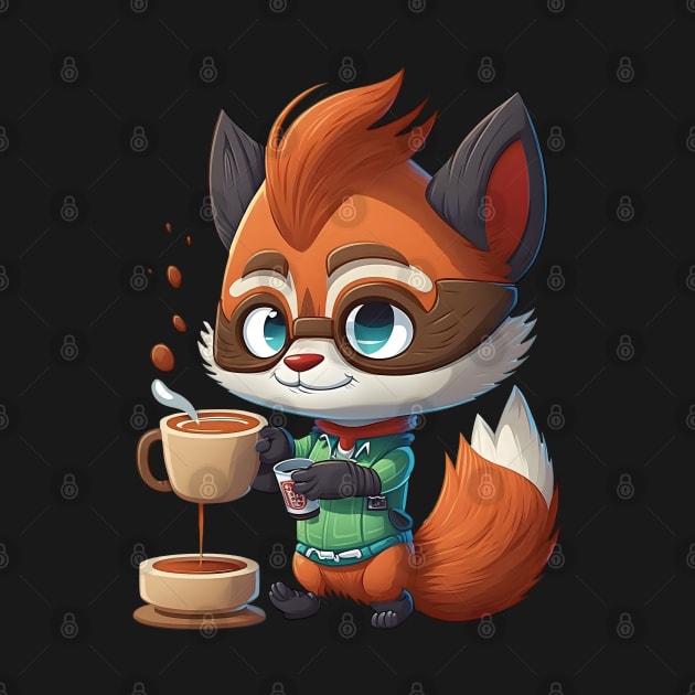 Red Panda & Coffee Kawaii Anime Bear & Coffee Lover Gamer by Ai Wanderer