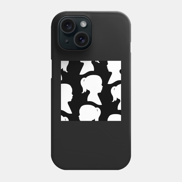 Girl Silhouette - White on Black Background Phone Case by A2Gretchen