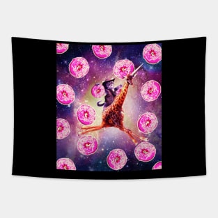 Cowboy Space Cat On Giraffe Unicorn - Donut Tapestry