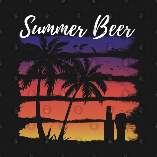 Retro Sunset With Beer and Palm trees by byfab