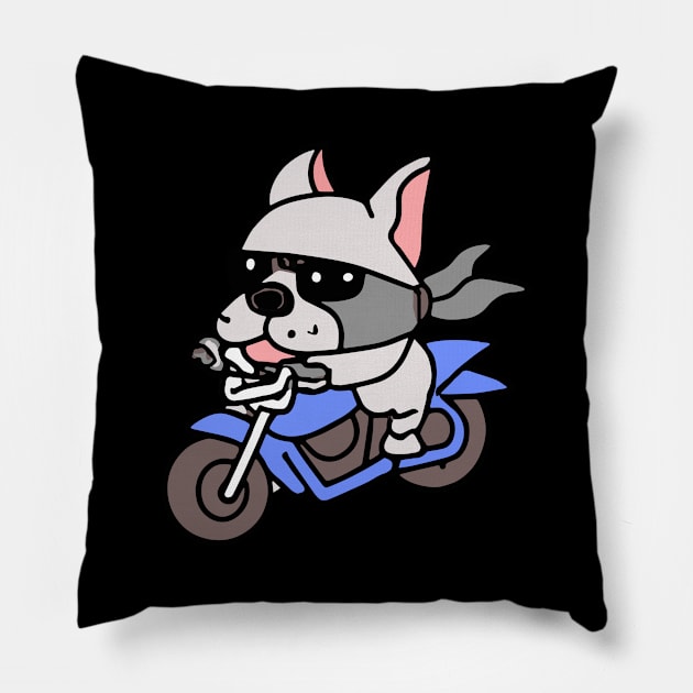 Pit Bull Dog Biker Dog Owner Retro Funny Dog Pillow by BetterManufaktur