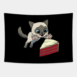 Birman Cat excited to eat Red Velvet Cake Tapestry