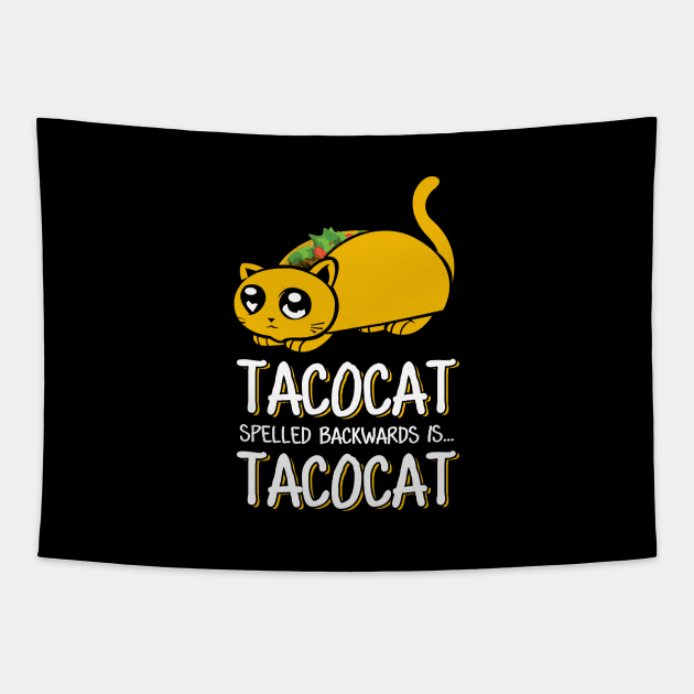 'Tacocat Spelled Backwards Is...' Cool Cats Taco Gift Tapestry by ourwackyhome