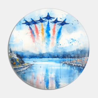 Artistic illustration of acrobatic jets flying over Pin