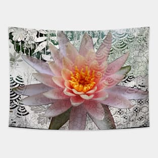 Japanese Collage Art Lotus Water Lily Collage Art 61 Tapestry