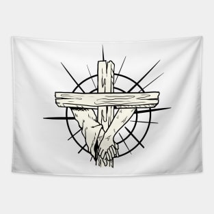 wooden cross and wounded hand Tapestry