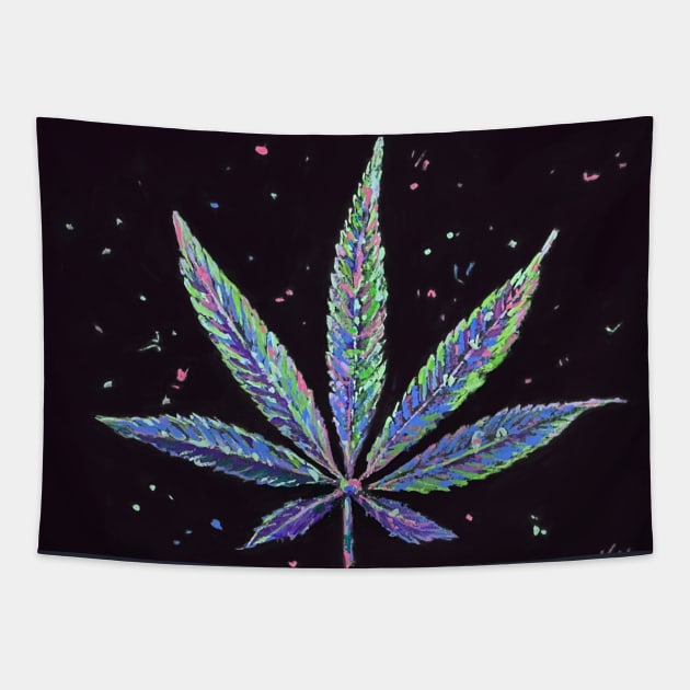 Stoner 420 single colorful cannabis leaf Tapestry by Peaceful Pigments